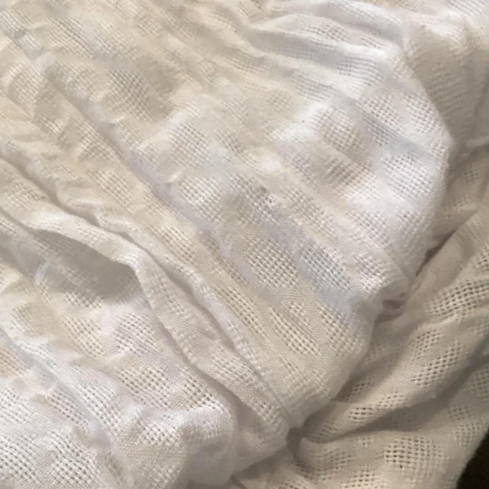 Free People White Gauze Blouse with Blue & Black Embroidery